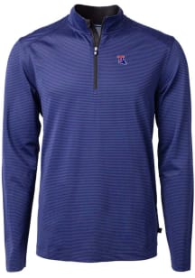 Cutter and Buck Louisiana Tech Bulldogs Mens Blue Virtue Eco Pique Micro Stripe Long Sleeve Qtr Zi..