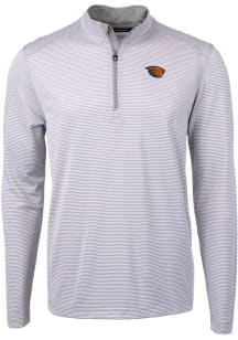 Cutter and Buck Oregon State Beavers Mens Grey Virtue Eco Pique Micro Stripe Long Sleeve Qtr Zip P..