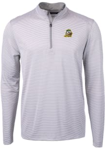 Cutter and Buck Oregon Ducks Mens Grey Virtue Eco Pique Micro Stripe Long Sleeve Qtr Zip Pullover