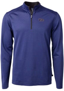 Cutter and Buck Pitt Panthers Mens Blue Virtue Eco Pique Micro Stripe Long Sleeve Qtr Zip Pullover