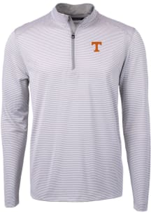 Cutter and Buck Tennessee Volunteers Mens Grey Virtue Eco Pique Micro Stripe Long Sleeve Qtr Zip P..