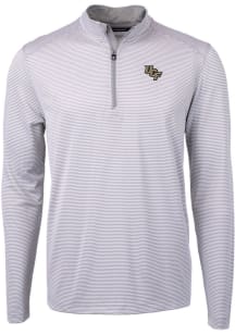 Cutter and Buck UCF Knights Mens Grey Virtue Eco Pique Micro Stripe Long Sleeve Qtr Zip Pullover
