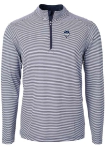 Cutter and Buck UConn Huskies Mens Navy Blue Virtue Eco Pique Micro Stripe Long Sleeve Qtr Zip Pul..