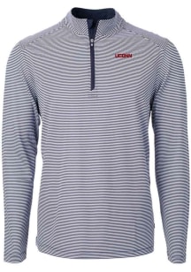 Cutter and Buck UConn Huskies Mens Navy Blue Wordmark Virtue Eco Pique Micro Stripe Long Sleeve Qt..