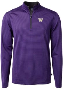 Cutter and Buck Washington Huskies Mens Purple Virtue Eco Pique Micro Stripe Long Sleeve Qtr Zip P..
