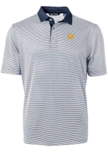 Cutter and Buck Cal Golden Bears Mens Navy Blue Virtue Eco Pique Micro Stripe Short Sleeve Polo