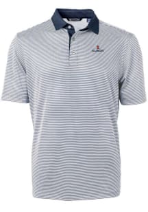 Cutter and Buck Illinois Fighting Illini Mens Navy Blue Virtue Eco Pique Micro Stripe Short Sleeve..
