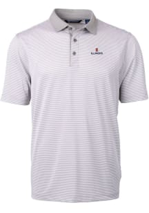 Cutter and Buck Illinois Fighting Illini Mens Grey Virtue Eco Pique Micro Stripe Short Sleeve Polo