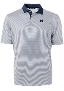 Cutter and Buck Michigan Wolverines Mens Blue Virtue Eco Pique Micro Stripe Short Sleeve Polo