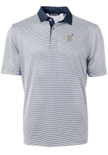 Cutter and Buck Navy Midshipmen Mens Navy Blue Virtue Eco Pique Micro Stripe Short Sleeve Polo