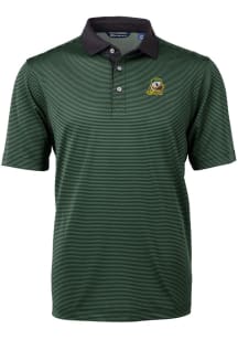 Cutter and Buck Oregon Ducks Mens Green Virtue Eco Pique Micro Stripe Short Sleeve Polo