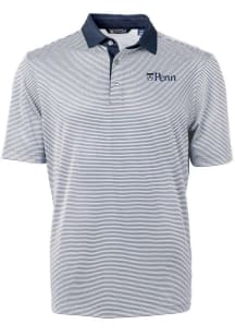 Cutter and Buck Pennsylvania Quakers Mens Navy Blue Virtue Eco Pique Micro Stripe Short Sleeve Pol..