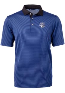 Cutter and Buck Saint Louis Billikens Mens Blue Virtue Eco Pique Micro Stripe Short Sleeve Polo