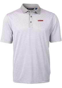 Cutter and Buck UConn Huskies Mens Grey Wordmark Virtue Eco Pique Micro Stripe Short Sleeve Polo