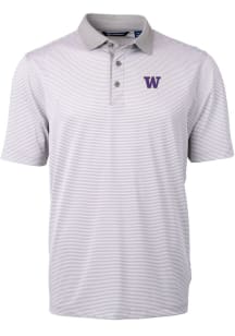Cutter and Buck Washington Huskies Mens Grey Virtue Eco Pique Micro Stripe Short Sleeve Polo