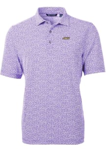 Cutter and Buck James Madison Dukes Mens Purple Virtue Eco Pique Botanical Short Sleeve Polo