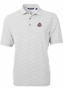Cutter and Buck Ohio State Buckeyes Mens Grey Solid Virtue Eco Pique Botanical Short Sleeve Polo