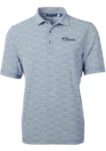 Cutter and Buck Pennsylvania Quakers Mens Navy Blue Virtue Eco Pique Botanical Short Sleeve Polo