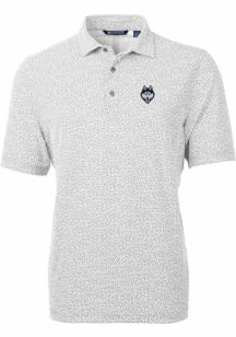 Cutter and Buck UConn Huskies Mens Grey Virtue Eco Pique Botanical Short Sleeve Polo
