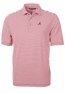 Cutter and Buck Alabama Crimson Tide Mens Cardinal Virtue Eco Pique Stripe Short Sleeve Polo