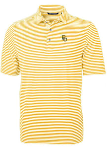 Cutter and Buck Baylor Bears Mens Gold Virtue Eco Pique Stripe Short Sleeve Polo