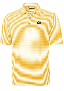 Cutter and Buck Cal Golden Bears Mens Gold Virtue Eco Pique Stripe Short Sleeve Polo