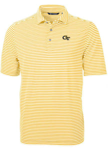 Cutter and Buck GA Tech Yellow Jackets Mens Gold Virtue Eco Pique Stripe Short Sleeve Polo