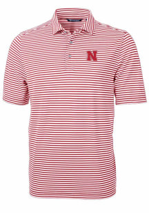 Cutter and Buck Nebraska Cornhuskers Mens Cardinal Virtue Eco Pique Stripe Short Sleeve Polo