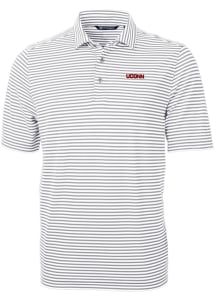Cutter and Buck UConn Huskies Mens Grey Wordmark Virtue Eco Pique Stripe Short Sleeve Polo