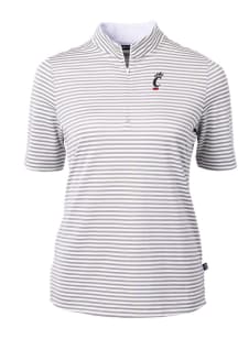 Cutter and Buck Cincinnati Bearcats Womens Grey Virtue Eco Pique Stripe Short Sleeve Polo Shirt