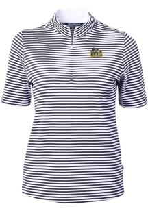 Cutter and Buck Drexel Dragons Womens Navy Blue Virtue Eco Pique Stripe Short Sleeve Polo Shirt