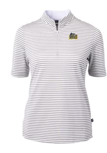Cutter and Buck Drexel Dragons Womens Grey Virtue Eco Pique Stripe Short Sleeve Polo Shirt