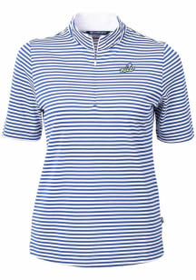 Cutter and Buck Florida Gulf Coast Eagles Womens Blue Virtue Eco Pique Stripe Short Sleeve Polo Sh..