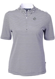Cutter and Buck Georgetown Hoyas Womens Navy Blue Virtue Eco Pique Stripe Short Sleeve Polo Shirt