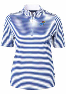 Cutter and Buck Kansas Jayhawks Womens Blue Virtue Eco Pique Stripe Short Sleeve Polo Shirt