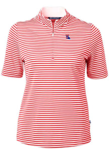 Cutter and Buck Louisiana Tech Bulldogs Womens Red Virtue Eco Pique Stripe Short Sleeve Polo Shirt