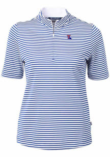Cutter and Buck Louisiana Tech Bulldogs Womens Blue Virtue Eco Pique Stripe Short Sleeve Polo Shir..