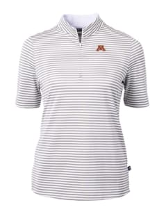 Cutter and Buck Minnesota Golden Gophers Womens Grey Virtue Eco Pique Stripe Short Sleeve Polo Shi..