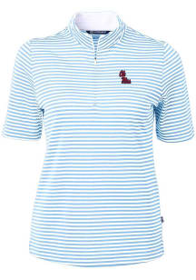 Cutter and Buck Ole Miss Rebels Womens Light Blue Virtue Eco Pique Stripe Short Sleeve Polo Shirt