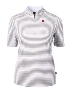 Cutter and Buck Rutgers Scarlet Knights Womens Grey Virtue Eco Pique Stripe Short Sleeve Polo Shir..