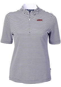 Cutter and Buck UConn Huskies Womens Navy Blue Wordmark Virtue Eco Pique Stripe Short Sleeve Polo..