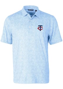 Cutter and Buck Minnesota Twins Mens Light Blue Pike Constellation Print Short Sleeve Polo