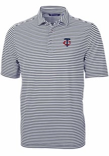 Cutter and Buck Minnesota Twins Mens Navy Blue Virtue Stripe Short Sleeve Polo