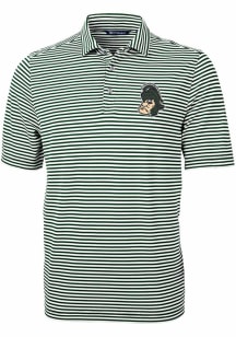 Cutter and Buck Michigan State Spartans Mens Green Virtue Stripe Short Sleeve Polo