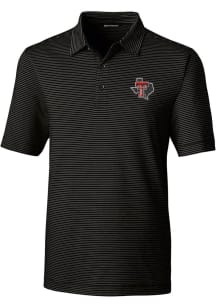 Cutter and Buck Texas Tech Red Raiders Mens Black Forge Pencil Stripe Design Short Sleeve Polo