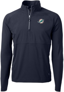 Cutter and Buck Miami Dolphins Mens Navy Blue Adapt Eco Hybrid Long Sleeve Qtr Zip Pullover