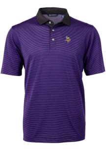 Cutter and Buck Minnesota Vikings Mens Purple Virtue Eco Pique Micro Stripe Short Sleeve Polo