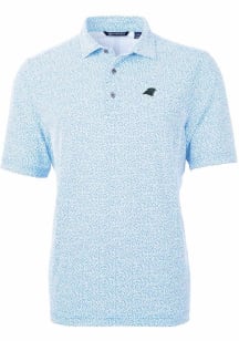 Cutter and Buck Carolina Panthers Mens Light Blue Virtue Eco Pique Botanical Short Sleeve Polo