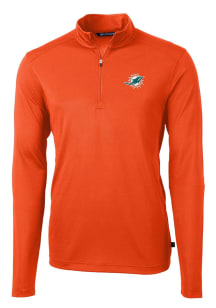 Cutter and Buck Miami Dolphins Mens Orange Virtue Eco Pique Long Sleeve Qtr Zip Pullover