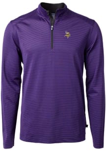 Cutter and Buck Minnesota Vikings Mens Purple Virtue Eco Pique Micro Stripe Long Sleeve Qtr Zip Pu..